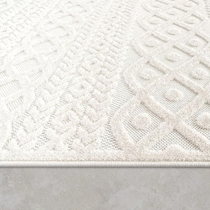 Paco Home Modern Area Rug with Carved Geometric Pattern in Cream Ivory, Size: 4' x 5'7"