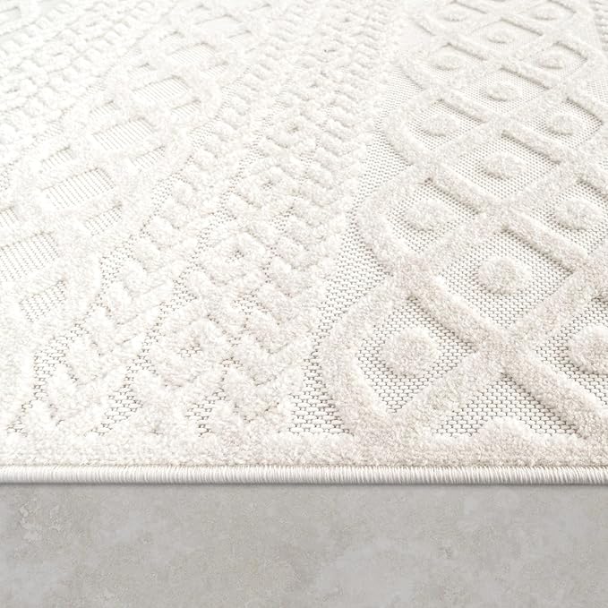 Paco Home Modern Area Rug with Carved Geometric Pattern in Cream Ivory, Size: 5'3" x 7'7"