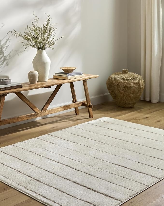 Livabliss x Our PNW Home Cascade Minimalist Striped Area Rug, 2'7" x 10', Striped Ivory/Taupe