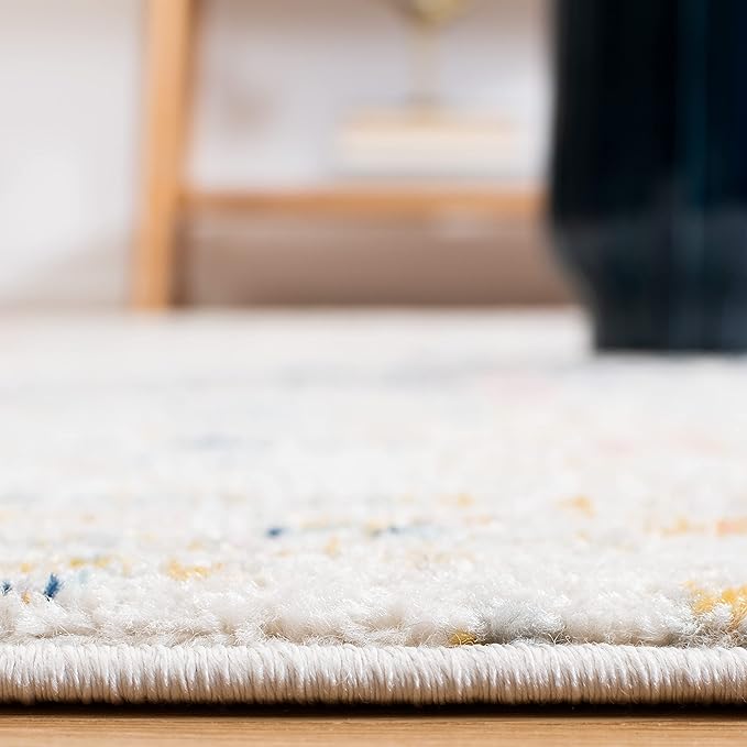 SAFAVIEH Tulum Collection Area Rug - 9' Square, Ivory & Blue, Moroccan Boho Tribal Design, Non-Shedding & Easy to Clean, Ideal for Living Room, Bedroom, Dining Space (TUL272C)