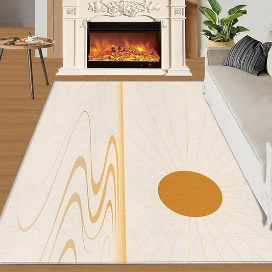 Boho Sun Area Rugs 3x4ft, Minimalist Sunburst Kids Bedroom Rug, Geometric Solar Bedside Rug Durable Non Slip for Cafe Living Room Under Table Boys Room Decor