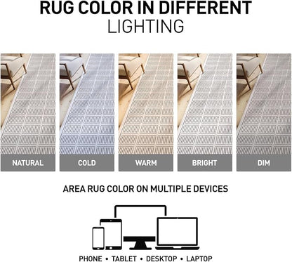 Rugshop Bohemian Stripe Lines Washable Non Slip Area Rug 3' x 5' Ivory