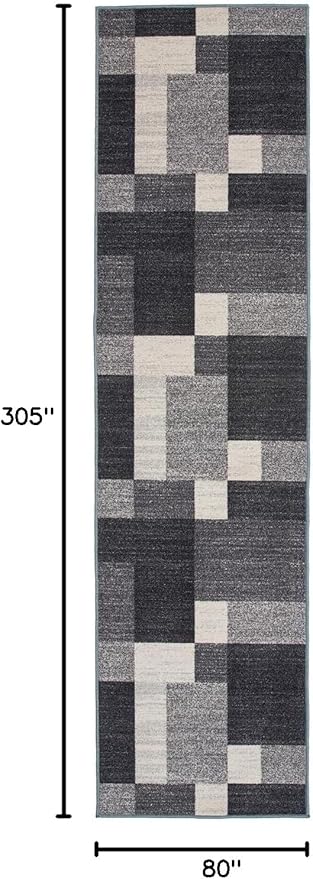 Rugshop Modern Boxes Design Non-Slip (Non-Skid) for Hallway,Entryway,Kitchen Runner Rug 2'7" x 10' Gray