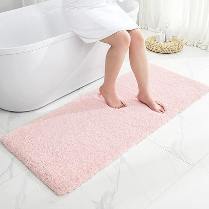Pink Bathroom Runner Rug 24x59 Non Slip Fluffy Long Bath Mat for Bathroom Floor Washable Plush Luxury Bath Rug for Tub Absorbent Shower Sink Mat Bedside Rug