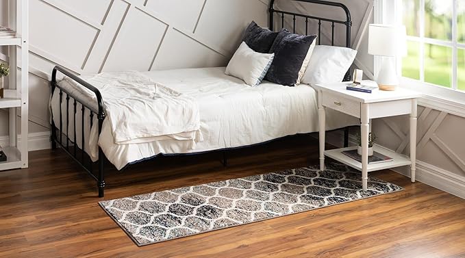 Rugs.com Lattice Frieze Collection Rug – 2' x 8' 8 Runner Blue Multi Medium Rug Perfect for Living Rooms, Large Dining Rooms, Open Floorplans