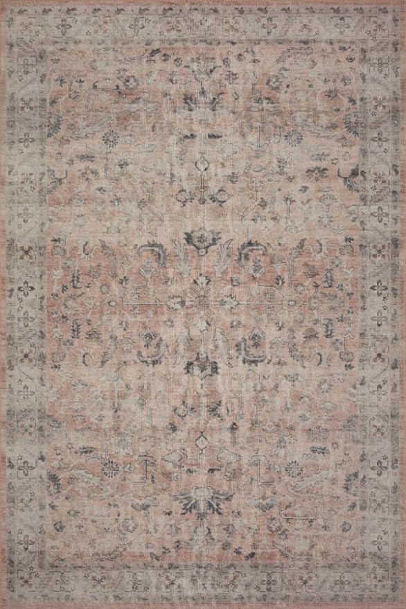 Loloi Hathaway Collection HTH-06 Blush/Multi 3'-6" x 5'-6", .25" Thick Accent Rug, Soft, Durable, Printed, Modern, Low Pile, Non-Shedding, Easy Clean, Living Room Rug