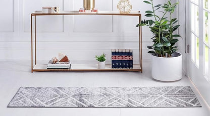 Rugs.com Lattice Trellis Collection Rug – 6 Ft Runner Gray Low-Pile Rug Perfect for Hallways, Entryways