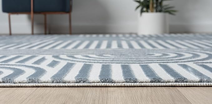 Annabel Modern Geometric Runner Rug for Kitchen, 2x7 Contemporary Arched and Linear Blue Runner, High-Low Pile Stain Resistant Carpet for Bedroom, Hallway or Entryway (2' x 7', Blue)