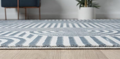 Annabel Modern Geometric Area Rug for Living Room, 4x6 Contemporary Arched and Linear Blue Rug, High-Low Pile Stain Resistant Carpet for Bedroom, Dining Room or Kitchen (4' x 6', Blue)