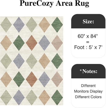 5x7 Checkered Area Rugs for Living Room Colorful Machine Washable Large Rug Non-Slip Stain Resistant Low Pile Boho Accent Indoor Throw Carpet for Office Bedroom Dining Room Classroom