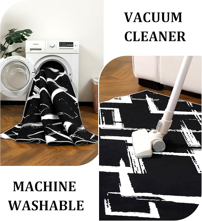 YIHOUSE Black Modern Geometric Area Rug 8x10, Black and White Rug with Abstract Diamond Patterns,Non-Shedding Washable Rugs for Bedroom, Home Office and Living Room