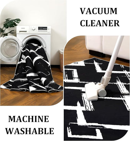 YIHOUSE Black Modern Geometric Area Rug 5x7, Black and White Rug with Abstract Diamond Patterns,Non-Shedding Washable Rugs for Bedroom, Home Office and Small Living Room