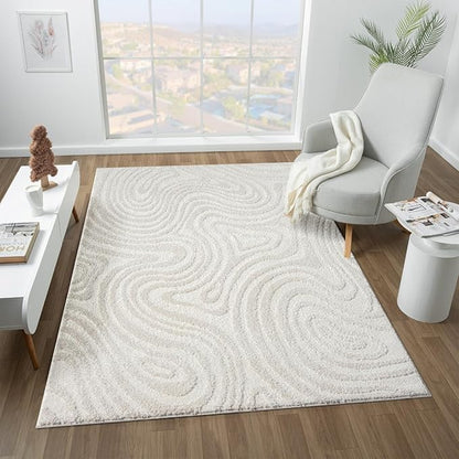LUXE WEAVERS Geometric Swirl Cream 4x5 Area Rug High Low Modern Carpet