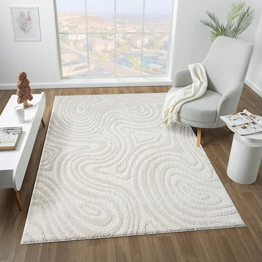 LUXE WEAVERS Geometric Swirl Cream 8x10 Area Rug High Low Modern Carpet