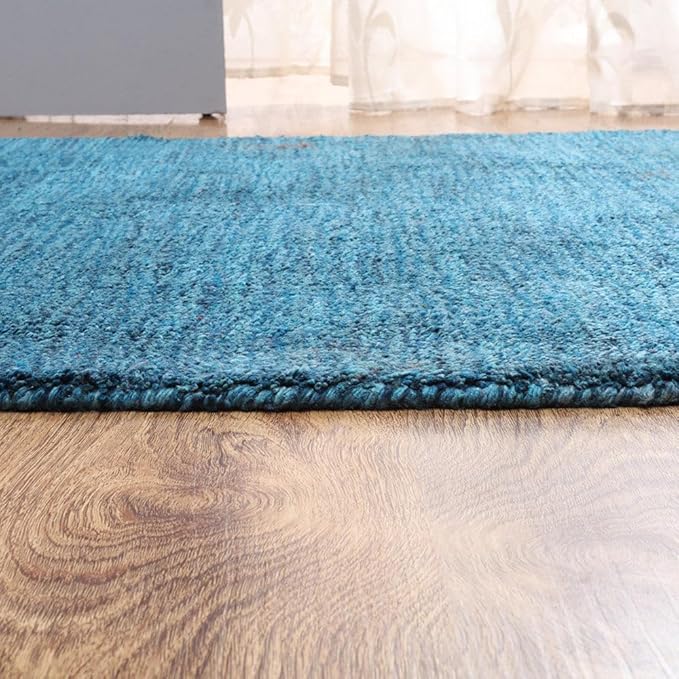 Rugsotic Carpets Hand Knotted Gabbeh Wool 2'6''x10' Runner Rug Solid Blue L00111