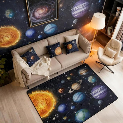 Planet Large Area Rug 5x7 Solar System Outer Space Living Room Rug | Universe Galaxy Rugs for Bedroom, Cosmic Earth Star Carpet Indoor Floor Mat