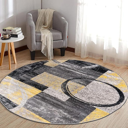 Rugshop Contemporary Abstract Circle Design Soft Area Rug 6' 6" Round Yellow