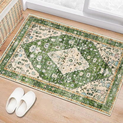 Boho Vintage Oriental Entry Rugs for Entrance Non-Slip Washable Tribal Small Area Rug,Ultra Soft Bohemian Floral Medallion Low-Pile Indoor Front Door Mat for Bedroom Kitchen Bathroom 16" x 24"