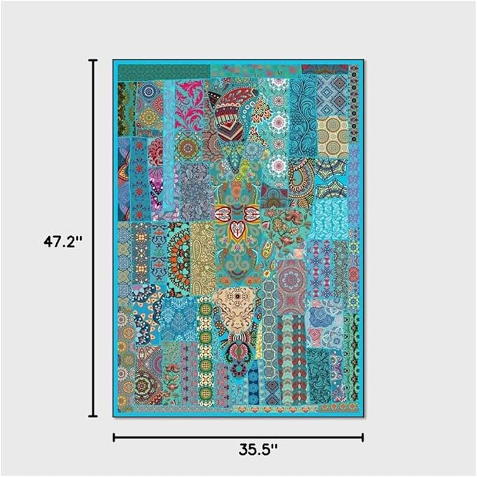Vintage Boho Area Rugs Multicolor Ethnic Style Geometric Splicing Carpets Bedroom Living Room Kitchen Floor Mats Indoor Outdoor Non-Shedding Runner Rug Home Décor Carpet 3' X 4'
