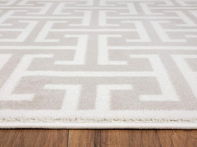 Abani Contemporary 3D Beige & White Modern Greek Key Pattern Area Rug - Geometric Meander 4' x 6' Arto Collection Neutral Rug Rugs