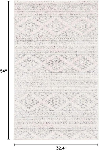 SAFAVIEH Tulum Collection Accent Rug - 2'7" x 4'5", Ivory & Grey, Moroccan Boho Tribal Design, Non-Shedding & Easy to Clean, Ideal for Front Door, Kitchen, Entryway, Accent Space (TUL272A)