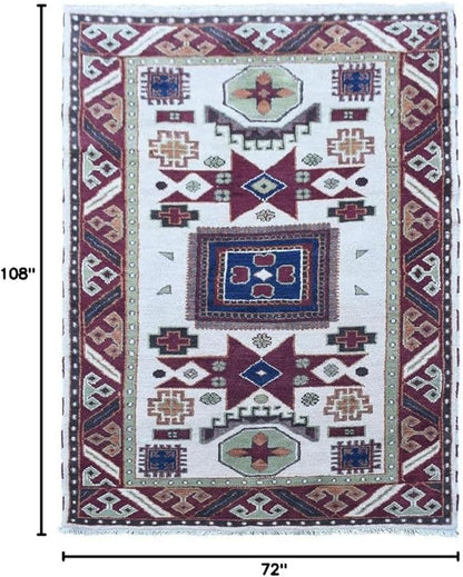 Hand Knotted Wool & Silk ECO-Friendly Oriental Area Rugs - 6'x9', Rectangle Shape, Cream Burgundy Color, Classic Oriental Traditional, Medium Pile Handmade Area Rugs (AF0102)