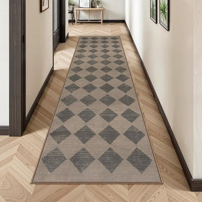 Lahome Checkered Washable 2x8 Brown Runners for Hallways Non Slip, Ultra-Thin Kitchen Bathroom Runner Rugs, Moroccan Trellis Throw Carpet Runner for Bedroom Entryway Decor (2'x8',Brown)