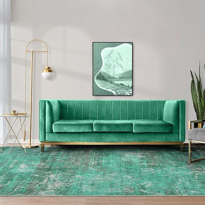 Abstract Green 5x7 Area Rug, Modern Teal Throw Rugs for Living Room, Washable Soft Large Non-Slip Accent Carpet Floor Mat for Dining Room Office Bedroom - Turquoise