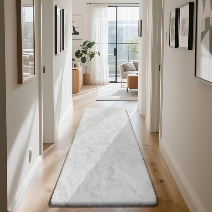 Soft Runner Rugs for Bedroom, White 2x6 Area Rugs Fluffy Rug Shaggy Area Rug Carpet, Bedside Rug for Living Room Bedroom Kids Room Home Decor