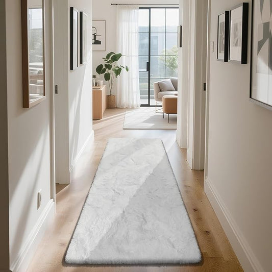 Soft Runner Rugs for Bedroom, White 2x6 Area Rugs Fluffy Rug Shaggy Area Rug Carpet, Bedside Rug for Living Room Bedroom Kids Room Home Decor