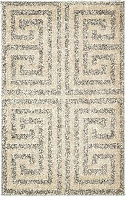 Unique Loom Athens Collection Classic Geometric Modern Border Design Area Rug (2' 0 x 3' 0 Rectangular, Gray/ Beige)