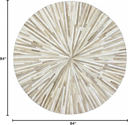 Faux Cowhide Round Area Rug | Non-Slip Leather Floor Carpet for Living Room, Bedroom, and Home Décor | Modern Stylish Accent Rug(Beige_7x7)