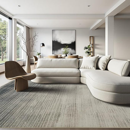 Joydeco 5x7 Area Rugs for Living Room, Washable Modern Abstract Non Slip Soft Rug, Low Pile Carpet for Bedroom, Dining Room, Home Office, Pet & Child Friendly, Beige & White & Dark Gray