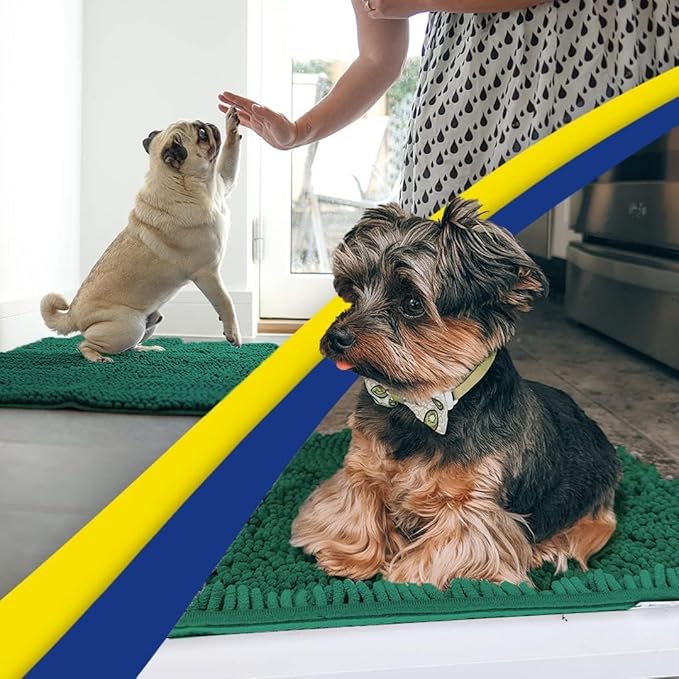 Muddy Mat® AS-SEEN-ON-TV Highly Absorbent Microfiber Door Mat and Pet Rug, Non Slip Thick Washable Area and Bath Mat Soft Chenille for Kitchen Bedroom Indoor and Outdoor - Dark Green 24" x 96"
