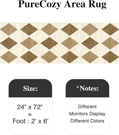 2x6 Runner Checkered Rug for Hallways Brown Washable Long Carpet Non-Slip Low Pile Boho Indoor Accent Throw Rug for Entrance Kitchen Bedroom Dining Laundry