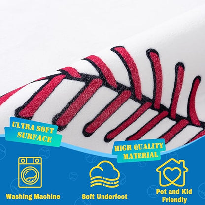 Baseball Soft Area Rug, Cute Bedside Shag Rug for Kids Toddlers Teens, Baseballs Lovers Room Decor Indoor Carpet for Kids Room Bedroom Living Room, Nursery, Machine Washable 7x9 FT