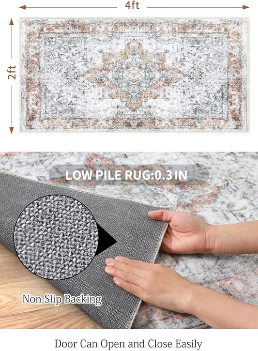COMSLE Washable Door Mat, Front Door mat Indoor Faux Wool Absorbent Small Rugs for Entryway Distressed Throw Rug Non-Slip Accent Floor Carpet for Entrance Bedroom, 24X48 Inches Orange