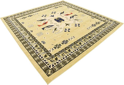 Unique Loom Taftan Collection Border Geometric Tribal Inspired Design Area Rug (8' 0 x 8' 0 Square, Gold/ Gray)