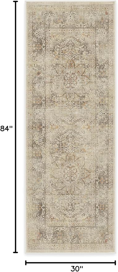 RUGGABLE Washable Vintage Runner Rug – Sarrah Hazel 2.5x7, Stain-Resistant, Non-Slip Hallway Runner – Machine Washable Rug for Hallway, Entryway, Living Room & Kitchen – with Cushioned Pad