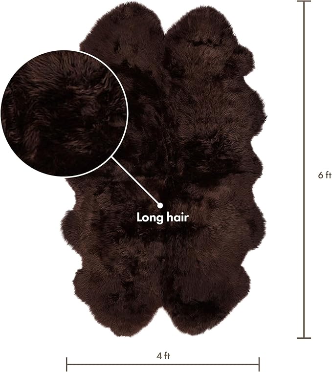 Real Sheepskin Rug 4x6 ft | Sheepskin Rugs for Living Room and Sofa | Bedside Rugs for Bedrooms | Large Fluffy Rug is Breathable & Heat-regulating in Color Chocolate