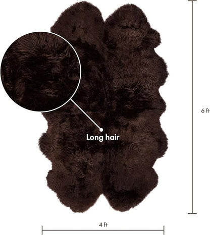 Real Sheepskin Rug 4x6 ft | Sheepskin Rugs for Living Room and Sofa | Bedside Rugs for Bedrooms | Large Fluffy Rug is Breathable & Heat-regulating in Color Chocolate
