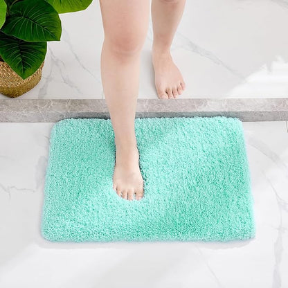 Small Bathroom Rug 17x24 Non Slip Fluffy Bath Mat for Bathroom Floor Washable Plush Luxury Bath Rug for Tub Soft Absorbent Shower Mat, Spa Blue