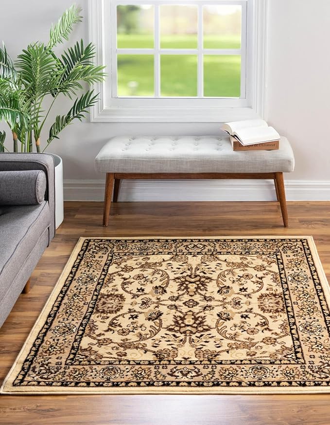 Unique Loom Sialk Hill Collection Area Rug - Washington (8' Square Ivory/Black)