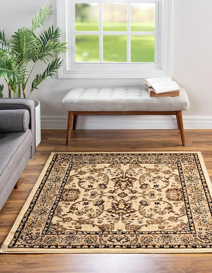 Unique Loom Sialk Hill Collection Area Rug - Washington (4' Square Ivory/Black)