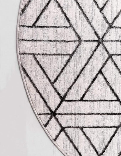 Rugs.com Lattice Trellis Collection Rug – 3 Ft Round White Low-Pile Rug Perfect for Kitchens, Dining Rooms