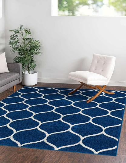 Rugs.com Lattice Frieze Collection Rug – 6' Square Navy Blue Medium Rug Perfect for Living Rooms, Kitchens, Entryways