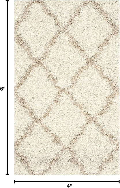 SAFAVIEH Dallas Shag Collection Accent Rug - 4' x 6', Ivory & Beige, Trellis Design, Non-Shedding & Easy Care, 1.5-inch Thick Ideal for High Traffic Areas in Entryway, Living Room, Bedroom (SGD257B)