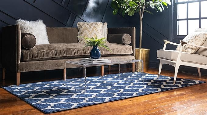 Rugs.com Lattice Collection Rug – 7' x 10' Dark Blue Medium Rug Perfect for Bedrooms, Dining Rooms, Living Rooms