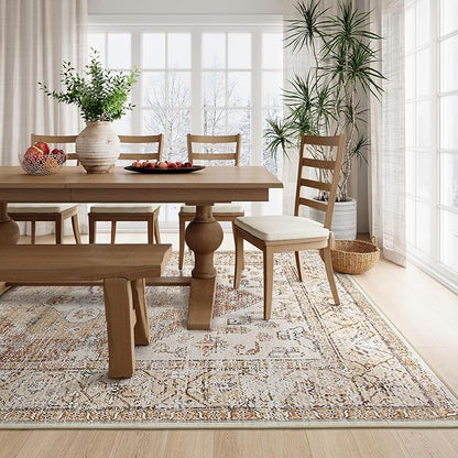 Lahome 5x7 Boho Machine Washable Area Rug (Non-Slip Lightweight Low-Pile)(Oriental Distressed Print for Living,Bedroom,Office)