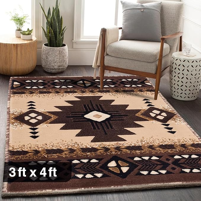 YHSF South West Native American Area Rug C318 - Easy Clean, Thick, Soft, Durable Native Tribal American Indian Inspired Rug for Bedroom/Living Room and More - Berber, 3 Feet x 4 Feet 7 Inches